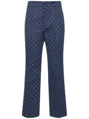 Bavlněné lněné kalhoty Gucci modré