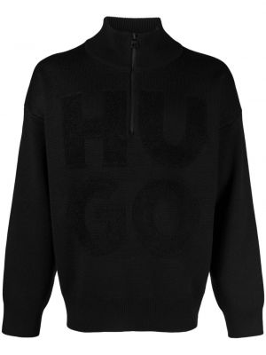 Žakárový svetr na zip Hugo černý