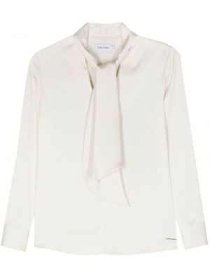 Bluză cu funde din satin Calvin Klein alb