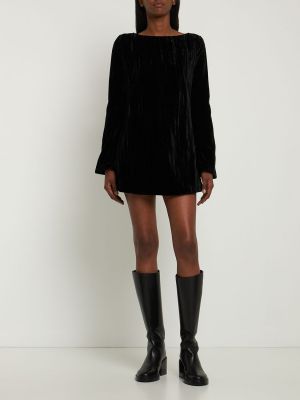 Žametna mini obleka iz rebrastega žameta iz viskoze Loulou Studio črna