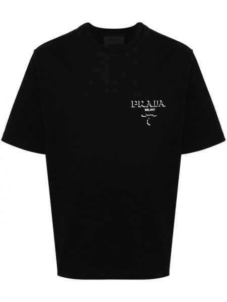 Βαμβακερή μπλούζα με σχέδιο Prada μαύρο