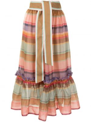 Pruhované hedvábné midi sukně s vysokým pasem Zimmermann - růžová