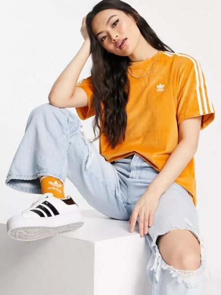 Вельветовая футболка Adidas Originals оранжевая