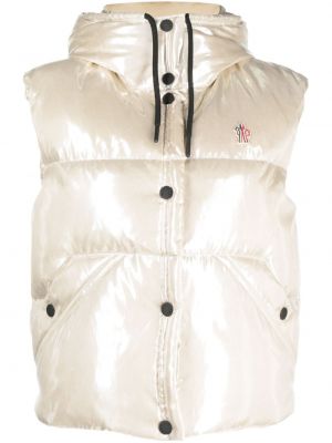 Pérová vesta s kapucňou Moncler Grenoble béžová