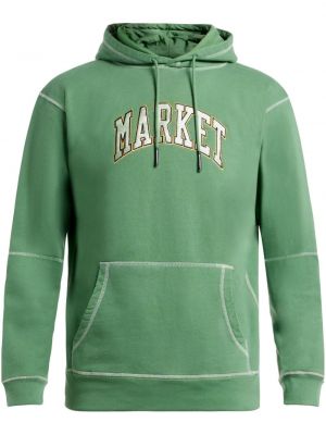 Medvilninis siuvinėtas džemperis su gobtuvu Market žalia