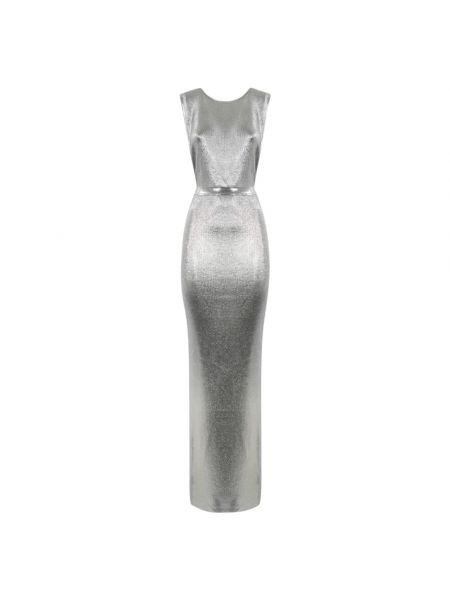 Sukienka długa z otwartymi plecami bez rękawów Elisabetta Franchi srebrna