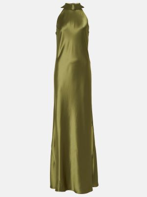 Satynowa sukienka długa Galvan zielona