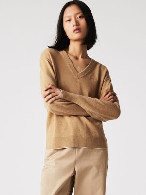 Jersey de lana manga larga de tela jersey Lacoste beige