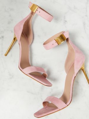 Sandali in pelle scamosciata Balmain rosa
