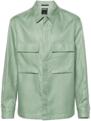 Ленена риза с джобове Zegna зелено
