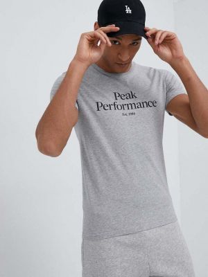 Памучна тениска с дълъг ръкав с принт Peak Performance сиво