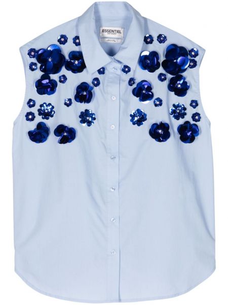Bombažna srajca s cvetličnim vzorcem Essentiel Antwerp modra