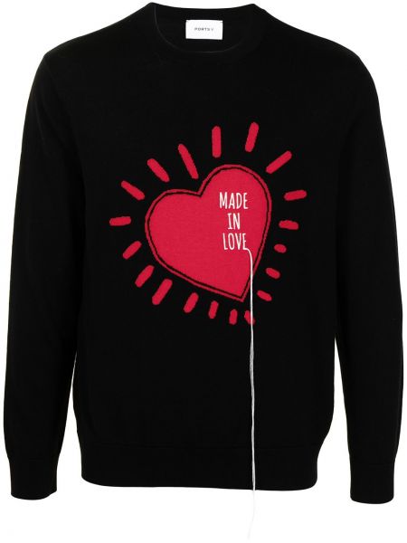 Μάλλινος πουλόβερ με σχέδιο με μοτίβο καρδιά Ports V μαύρο