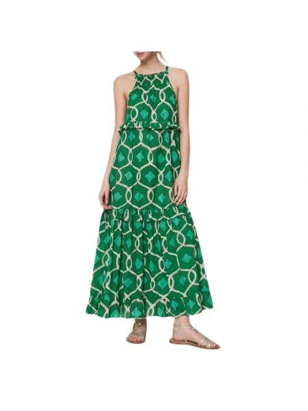 Sukienka długa z falbankami Twinset zielona