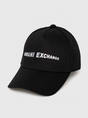Памучна шапка с козирки с принт Armani Exchange черно