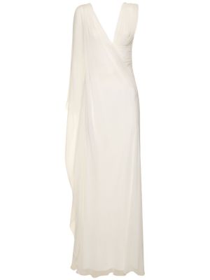 Макси рокля от шифон с драперии Alberta Ferretti бяло