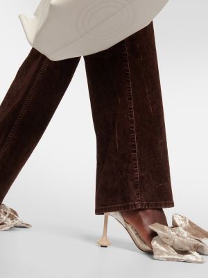 Bavlněné sametové kalhoty s vysokým pasem Loewe hnědé