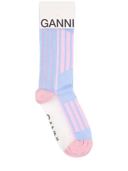 Памучни чорапи Ganni синьо