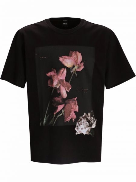 Camiseta de flores con estampado Boss negro