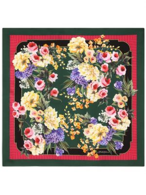 Копринен шал на цветя с принт Dolce & Gabbana зелено