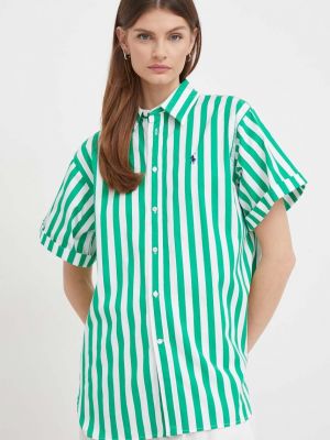 Koszula bawełniana relaxed fit w paski Polo Ralph Lauren zielona