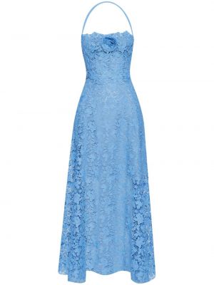 Čipkované hodvábne midi šaty Oscar De La Renta modrá