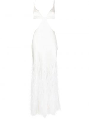 Вечерна рокля с гол гръб с пера Cult Gaia бяло
