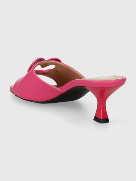 Sandale din piele cu toc Love Moschino roz