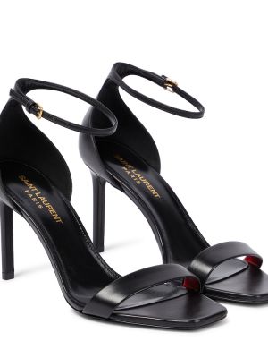 Sandale din piele cu chihlimbar Saint Laurent negru