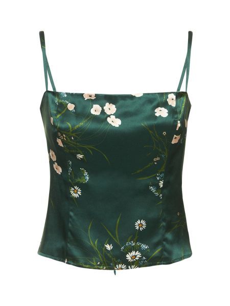 Top de raso de seda con estampado Reformation verde