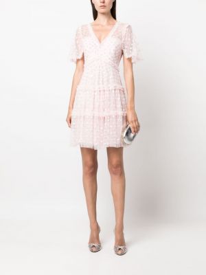 Taškuotas suknele kokteiline Needle & Thread rožinė