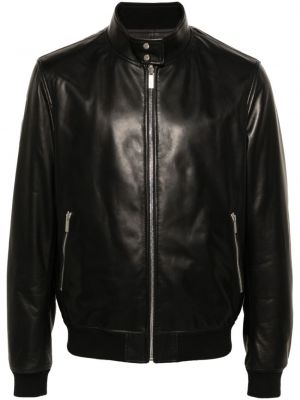 Obojstranná kožená bunda na zips Ferragamo čierna