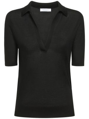 Polo en soie en cachemire en tricot Gabriela Hearst noir