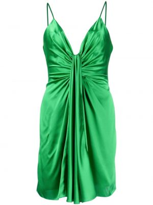 Hedvábné koktejlové šaty na zip s výstřihem do v Cinq A Sept - zelená