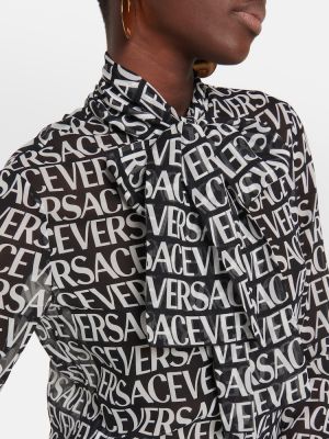 Копринена риза с принт Versace черно
