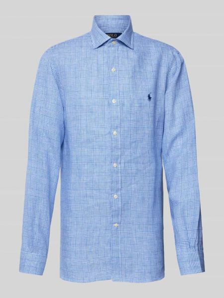 Lniana koszula slim fit w kratkę Polo Ralph Lauren niebieska