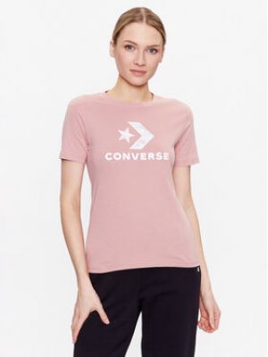 Květinové slim fit tričko s hvězdami Converse růžové