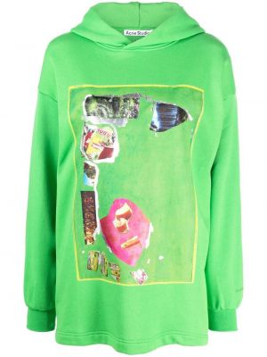 Raštuotas medvilninis džemperis su gobtuvu Acne Studios žalia