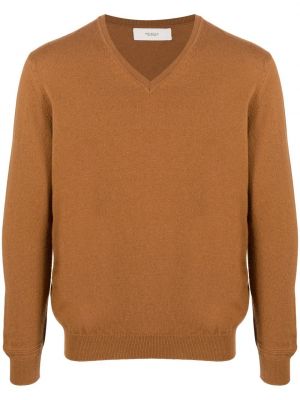 Sweter z kaszmiru z dekoltem w serek Pringle Of Scotland brązowy