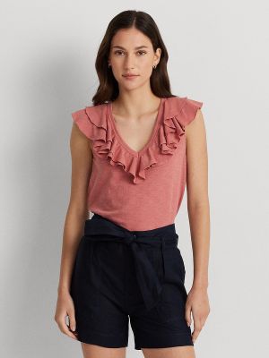 Camiseta sin mangas con volantes Lauren Ralph Lauren rosa