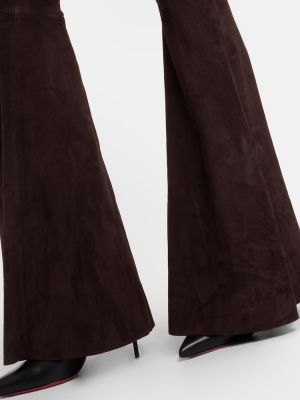 Spodnie z wysoką talią zamszowe Stouls brązowe