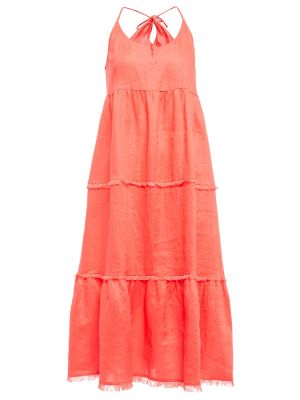Lenvászon hosszú ruha Heidi Klein narancsszínű