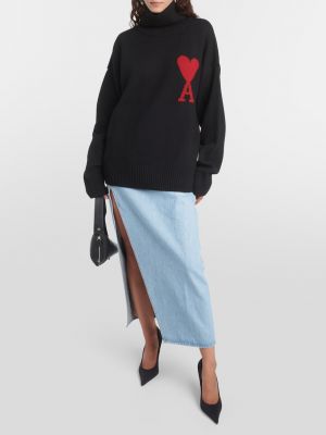 Шерстяной свитер с высоким воротником Ami Paris черный
