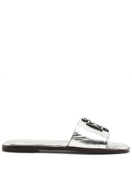 Lær flip-flops Tory Burch sølv