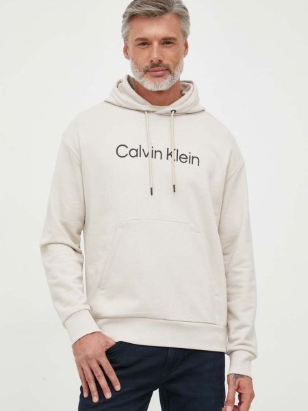 Суичър с качулка с апликация Calvin Klein бежово