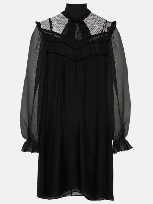 Кружевное шелковое платье мини с рюшами Dorothee Schumacher черное