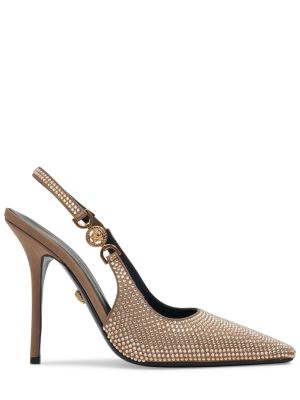Сатенени полуотворени обувки с кристали Versace бежово