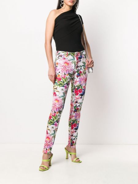 Květinové skinny džíny s potiskem Philipp Plein růžové