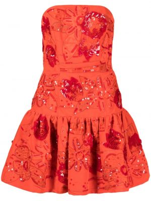 Jedwabna sukienka koktajlowa z cekinami Oscar De La Renta pomarańczowa