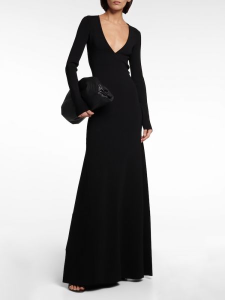 Pletené dlouhé šaty s výstřihem do v Victoria Beckham černé